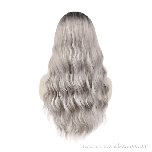 Wholesale  Ombre Silver Gray Wigs for Women Synthetic Black  Brown Green Long Wavy Wigs Natural Looking Wigs For Daily Party
